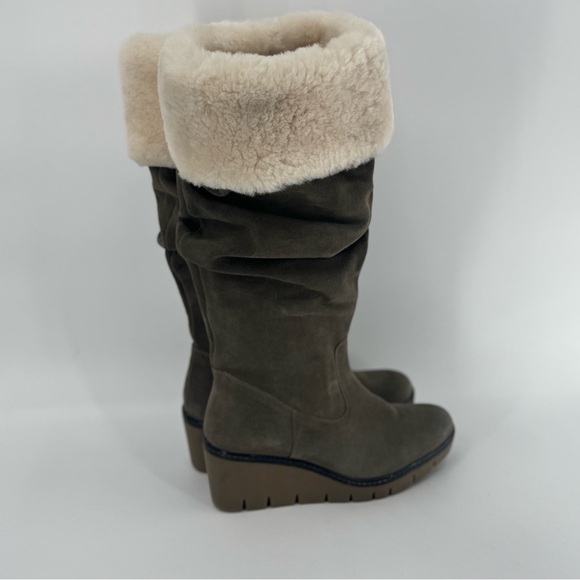 Vintage Foundry Co Arabella Green Suede Sherpa Trim Tall Wedge Boots Women’s 10 - Picture 2 of 10